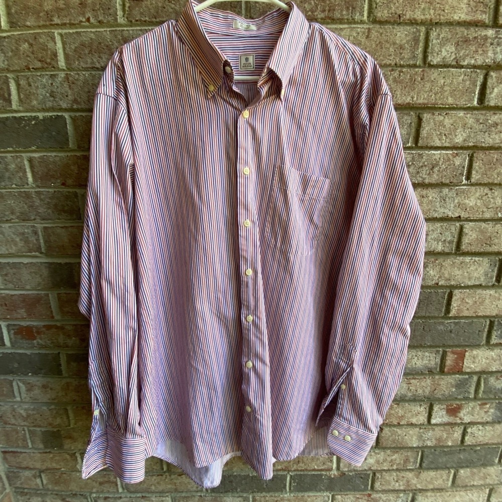 Peter Millar Striped Button Up Long Sleeve Orange Purple Men's XL